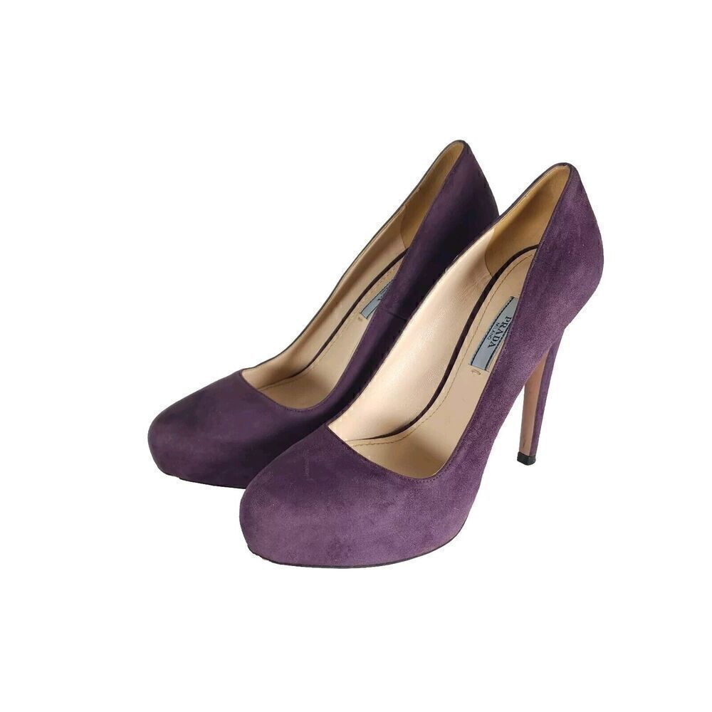 PRADA Women’s EU 38 US7-7,5 Purple Suede Leather Pump Heels Shoes Made In Italy